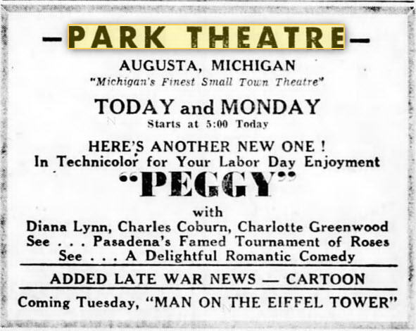 Park Theatre - Sept 3 1950 Ad (newer photo)